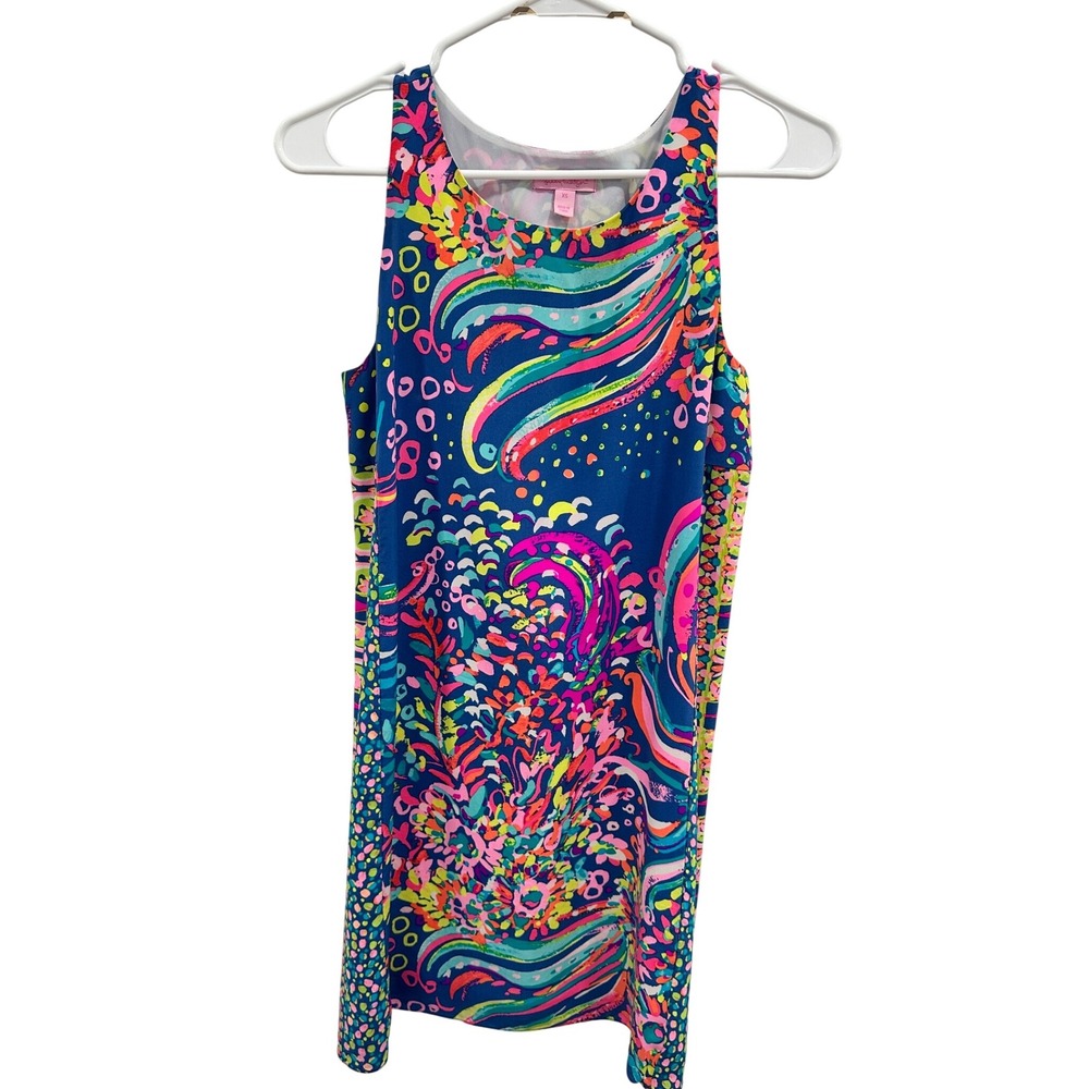 Lilly Pulitzer Blue Multi Color Tropical Print Sleeveless Shift Dress XS